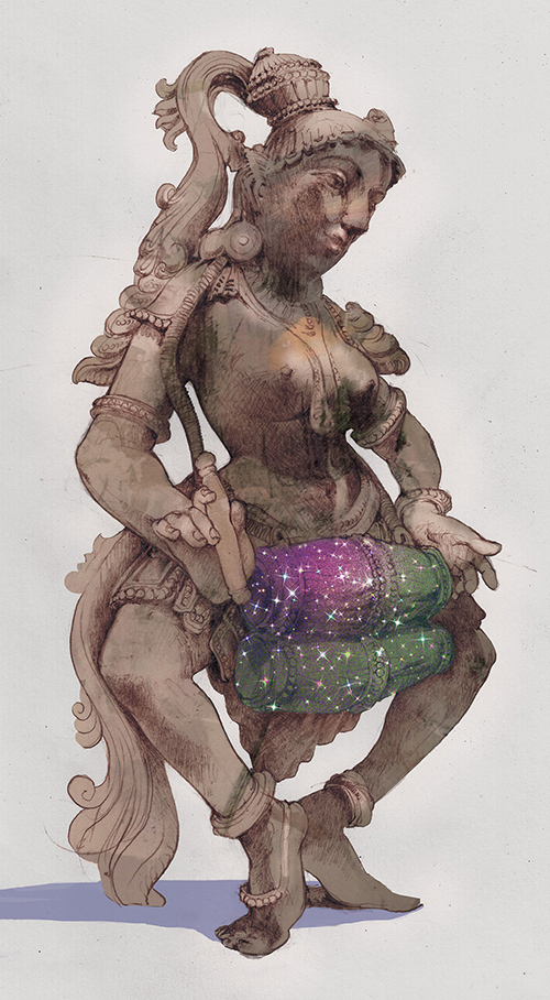 Apsaras statue of dancing woman holding drum