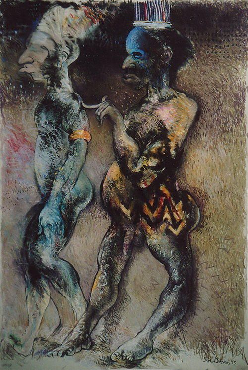 pair of male figures - pastel on paper