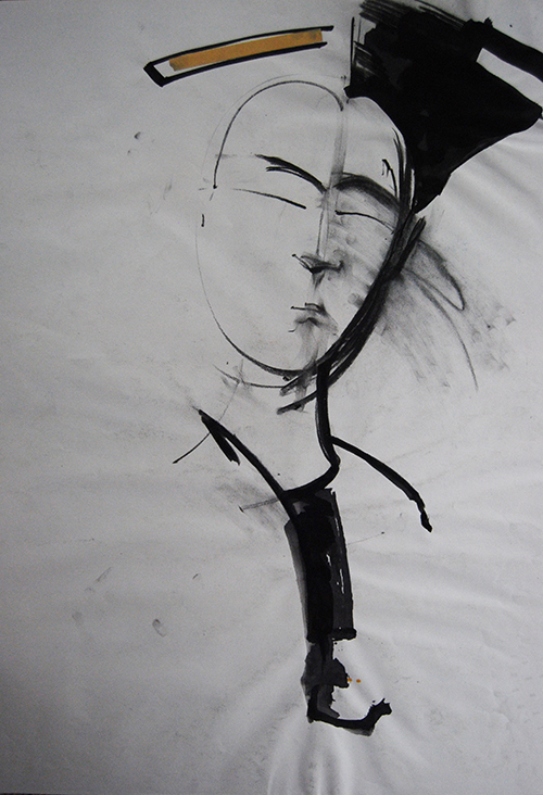 ink drawing of female figure - calligraphy style